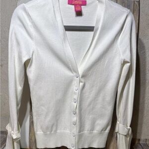 Catherine Malandrino Beige Knit Snap Up Top Cardigan Bow Sleeve Women's size XS